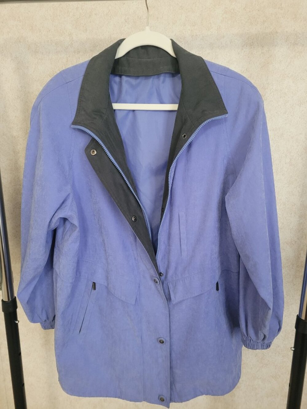 Purple Womens Coat Periwinkle Color Dark Grey Trim Braetan Size XL
